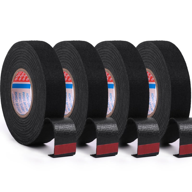 ZZJMCH 4 Rolls Black Wire Harness Cloth Tape, Speaker Wiring Harness Cloth Tape, for Automobile Electrical Wire harnessing Noise Dampening Heat Proof (Width: 20mm, Length: 50Ft) - Image 1